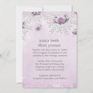 Christmas Lavender Roses Snowflakes Wedding Invite