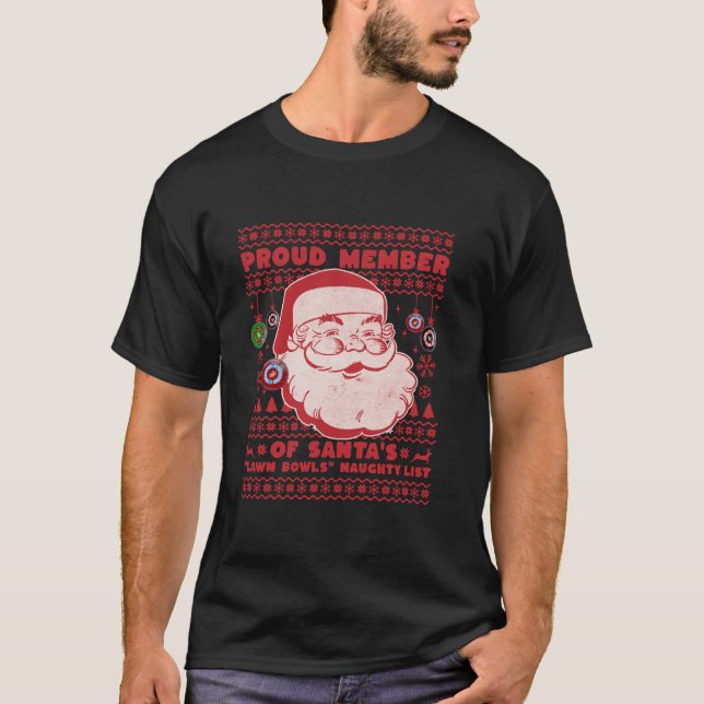 Christmas Lawn Bowls Idea For Men Santas Xmas Lawn T-Shirt (Front)