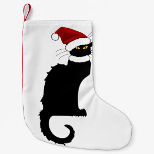 Christmas Le Chat Noir With Santa Hat Small Christmas Stocking