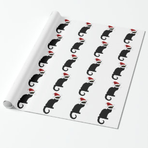 Christmas Le Chat Noir With Santa Hat Wrapping Paper