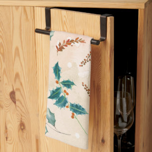 Christmas Leaves Boho Pattern Tea Towel