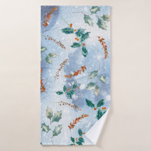 Christmas Leaves In The Snow Pattern Bath Towel
