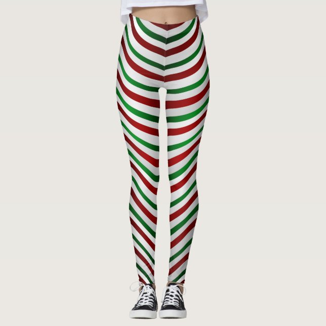 Christmas Leggings Cute Candy Cane Stretchy Pants (Front)