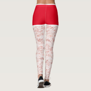 Christmas Leggings Faux Floral White Lace Fishnet