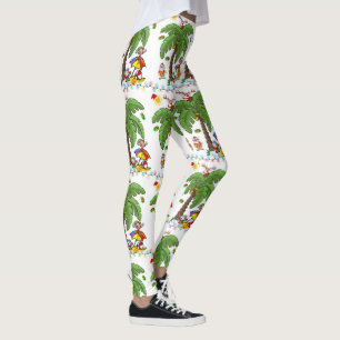 Christmas Leggings, Santa Claus Beach Party Leggings