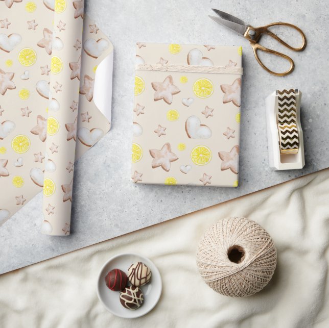 Christmas Lemon Ginger Bread Watercolor Wrapping Paper (Crafts)