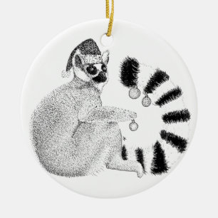 Christmas Lemur Ceramic Ornament