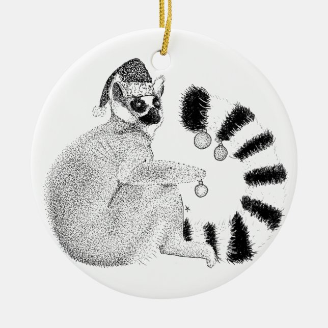 Christmas Lemur Ceramic Ornament (Front)
