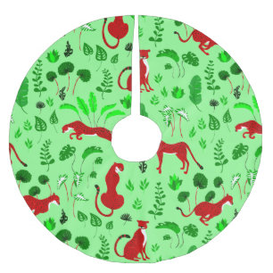 christmas leopard cheetah monstera plant brushed polyester tree skirt
