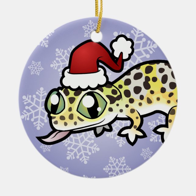Christmas Leopard Gecko Ceramic Tree Decoration (Front)