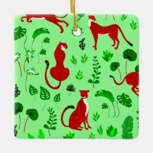 christmas leopard monstera plant ceramic ornament