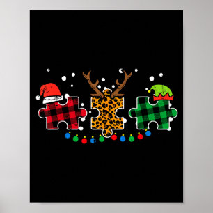Christmas Leopard Plaid Puzzle Autism Xmas Men Wom Poster