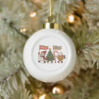 Christmas Leopard Snowman Tree Hot Cocoa Xmas Ceramic Ball Christmas Ornament