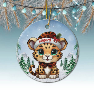 Christmas Leopard Spots Kitty Cat Lovers 🐆🐈🐾 Ceramic Ornament