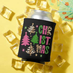 Christmas Leopard Tree Preppy Merry & Bright Can Cooler