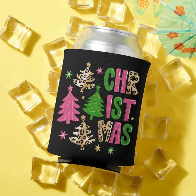 Christmas Leopard Tree Preppy Merry & Bright  Can Cooler (In Situ Summer)