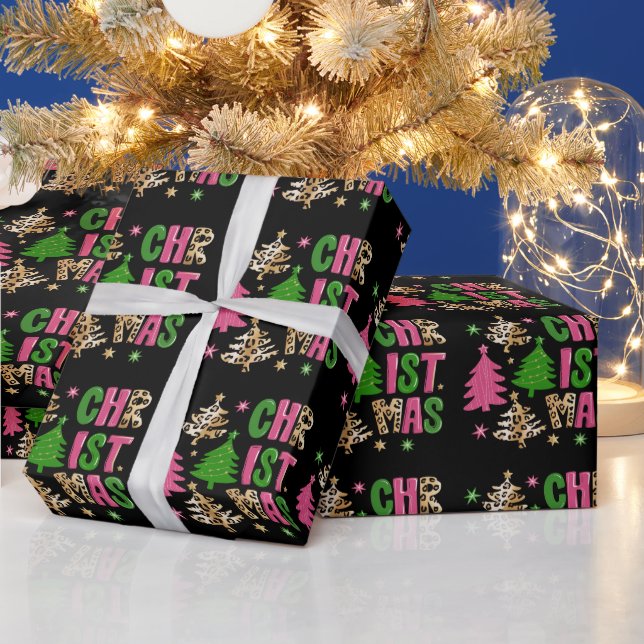 Christmas Leopard Tree Preppy Merry & Bright  Wrapping Paper (Holidays)