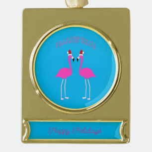 Christmas Lesbian Flamingos Flamingo Belles Custom Gold Plated Banner Ornament