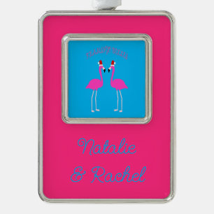 Christmas Lesbian Flamingos Flamingo Belles Custom Silver Plated Framed Ornament
