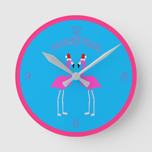 Christmas Lesbian Flamingos Flamingo Belles Round Clock (Front)