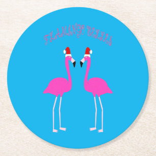 Christmas Lesbian Flamingos Flamingo Belles Round Paper Coaster