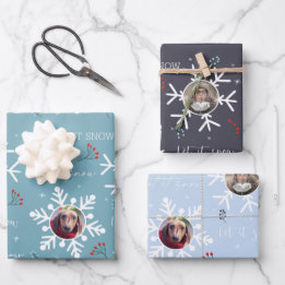 Christmas "Let it snow" 2 Custom Photo Snowflake Wrapping Paper Sheet