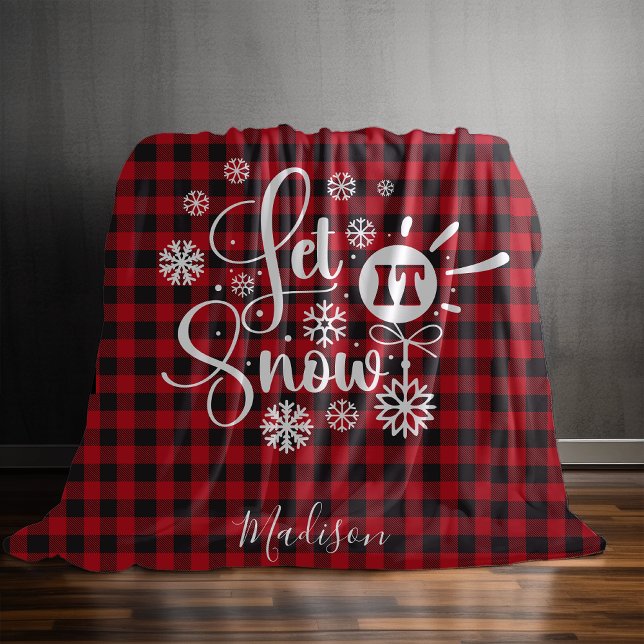 Christmas let it snow red baffalo plaid monogram fleece blanket (Creator Uploaded)