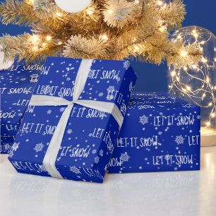 Christmas LET IT Text and Snowflakes  Wrapping Paper