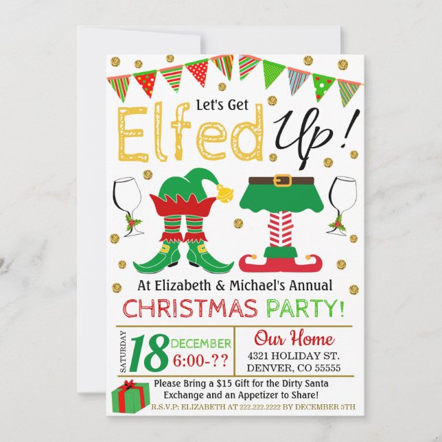 Christmas Let's Get Elfed Up Invitation (Front)