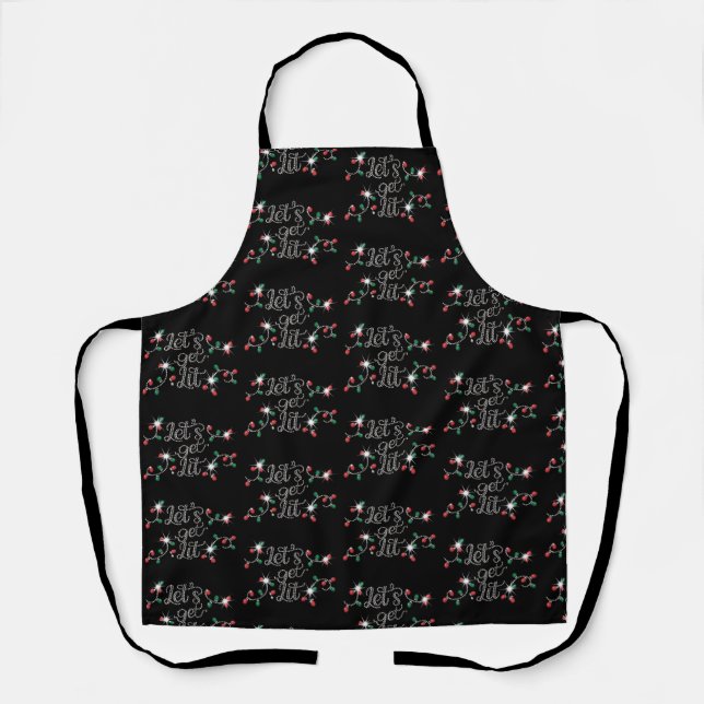 Christmas Let's Get Lit Rhinestone Mega Bling  Apron (Front)