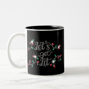 Christmas Let's Get Lit Rhinestone Mega Bling Two-Tone Coffee Mug