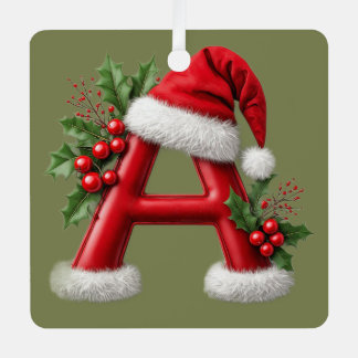 Christmas Letter A Decorated With Santa Hat Metal Tree Decoration