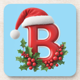 🎄 Christmas Letter B Monogram Gift For Home Bar ☕ Coaster
