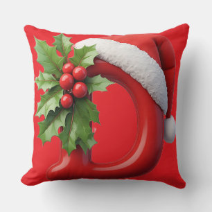 Christmas Letter D Decorated With Santa Hat Cushion