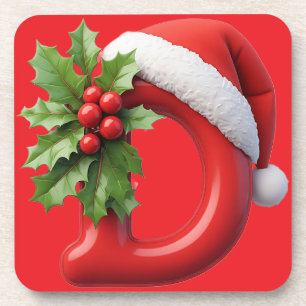 🎅 Christmas Letter D Monogram Gift For Tables 🎄 Coaster