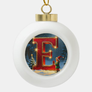 Christmas Letter E Ornament Red Gold Monogram