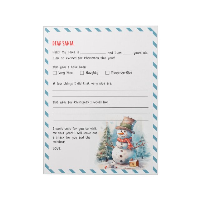 Christmas Letter for Santa Festive Notepad (Rotated)