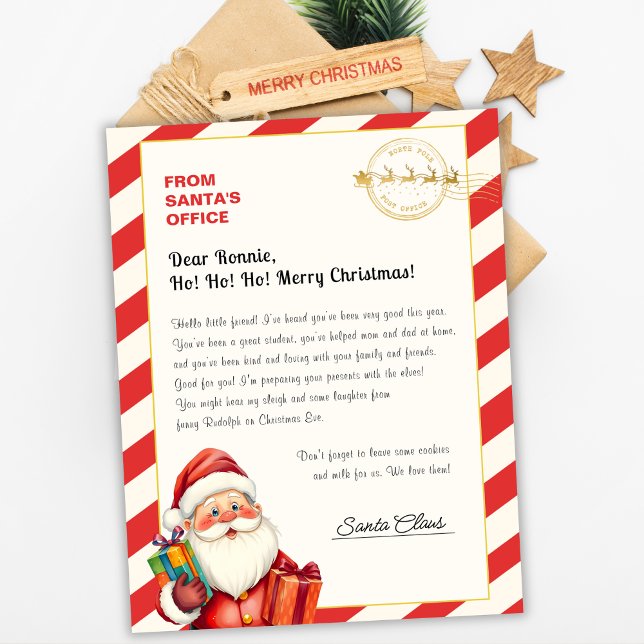 Christmas Letter From Santa From North Pole Office (Personalized Letter from Santa – North Pole Postmark & Candy Cane Border)