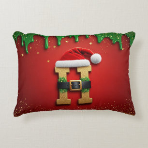 Christmas Letter H With Santa Hat ❄️ Decorative Cushion