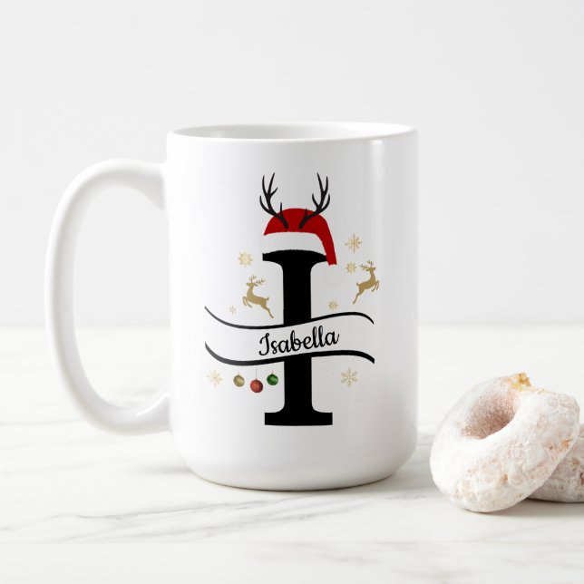 Christmas Letter I Alphabet  Coffee Mug (With Donut)