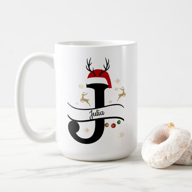 Christmas Letter J Alphabet  Coffee Mug (With Donut)