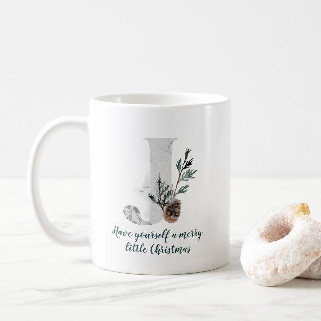 Christmas Letter J Alphabet Coffee Mug (With Donut)