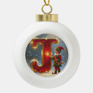 Christmas Letter J Ornament Red Gold Monogram