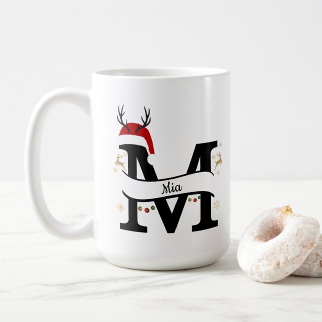 Christmas Letter M Alphabet  Coffee Mug (With Donut)
