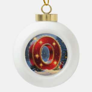 Christmas Letter O Ornament Red Gold Monogram