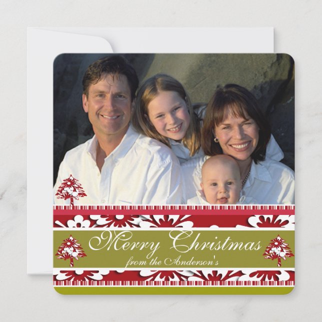 Christmas Letter on Back Damask Tree Holiday Card (Front)
