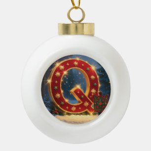 Christmas Letter Q Ornament Red Gold Monogram