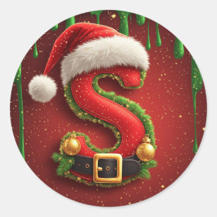 Christmas Letter S with Santa Hat Holiday Gift Classic Round Sticker