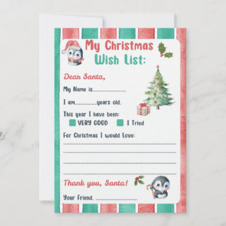 Christmas Letter to Santa Penguin Theme Invitation