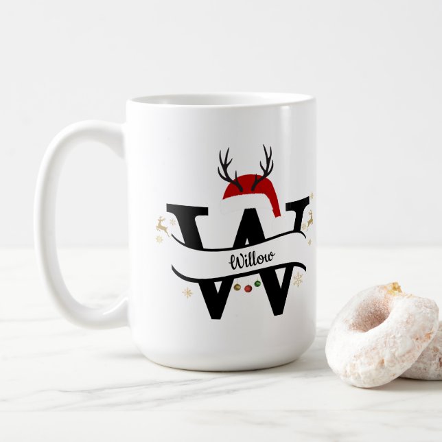 Christmas Letter W Alphabet  Coffee Mug (With Donut)